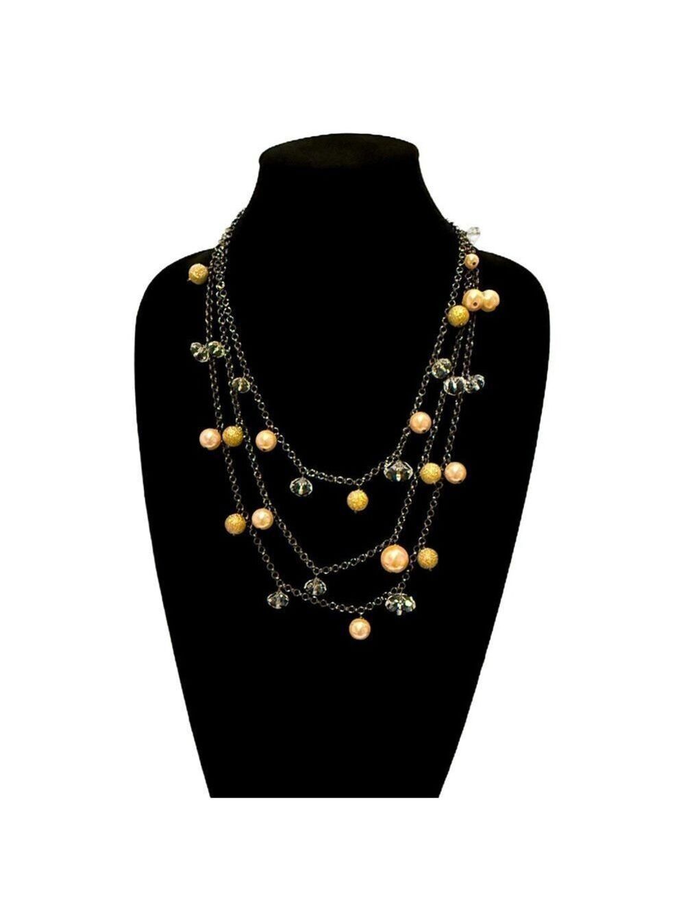 CHICO’S | Multi-Strand Glitter Gold, Pearl & Crystal Beaded Necklace | NWOT - Picture 3 of 8
